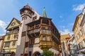 Wooden balcony of the medieval house Maison Pfister at Colmar, Alsace France. Royalty Free Stock Photo