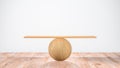 Wooden ball carrying a wooden plank in a balanced position, 3d illustration