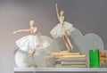 Wooden ballerina dolls in lace skirts. Gestalta toy in the shape of a ballerina