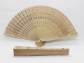 Wooden Bamboo Silk Folding Fan Chinese Japanese Vintage Retro Style Handmade Silk Floral Pattern Hand Fan with a Fabric Sleeve 15 Royalty Free Stock Photo