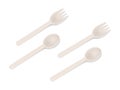 Wooden bamboo spoons and forks. Disposable biodegradable eco cutlery, vector illustration Royalty Free Stock Photo