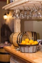 Wooden bar in a pub with a lemons in basket Royalty Free Stock Photo