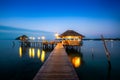 Wooden bar in sea and hut with night sky in Koh Mak at Trat, Thailand. Summer, Travel, Vacation and Holiday concept Royalty Free Stock Photo