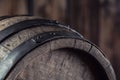 Wooden barel. Old wooden keg. Barel on beer vine whiskey brandy rum or cognac Royalty Free Stock Photo