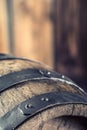 Wooden barel. Old wooden keg. Barel on beer vine whiskey brandy rum or cognac Royalty Free Stock Photo