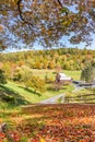 Wooden Barn In Fall Foliage Landscape In Vermont Countryside