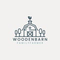 wooden barn logo line art vector illustration template design, with tree and rooster icon Royalty Free Stock Photo