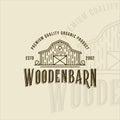 wooden barn logo line art vintage vector illustration template icon graphic design. farm house livestock sign or symbol for Royalty Free Stock Photo