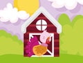 Wooden barn and turkey bird meadow farm animal cartoon Royalty Free Stock Photo