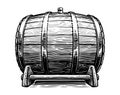 Wooden barrel. Cask for wine, beer or whiskey. Hand drawn sketch vintage illustration engraving style Royalty Free Stock Photo