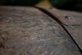 Wooden barrel close up, old porto lodge with rows of oak wooden casks for slow aging of fortified ruby or tawny porto wine in Vila Royalty Free Stock Photo