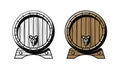 Wooden barrel with faucet. Alcoholic drink, pub symbol