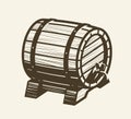 Wooden barrel with faucet. Alcoholic drink, pub symbol