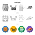 A wooden barrel with a faucet, a pub sign, a mug of beer, pieces of meat on a board.Pub set collection icons in flat Royalty Free Stock Photo