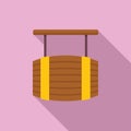 Wooden barrel hanging from ceiling with yellow straps Royalty Free Stock Photo