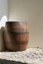Wooden barrel made of oak wood as decoration in the courtyard of a brewery Royalty Free Stock Photo