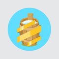 wooden barrel with milk and golden ribbon for quality flat design