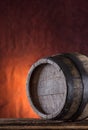 Wooden barrel. Old wooden keg. Barel on beer vine whiskey brandy or cognac Royalty Free Stock Photo