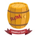 Wooden barrel of rum with ribbon banner. Illustration on the pirate theme Royalty Free Stock Photo