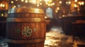 Wooden Barrel with Shamrocks in a Pub Setting Royalty Free Stock Photo