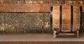 Wooden barrel on shelf, space for text. Banner design Royalty Free Stock Photo