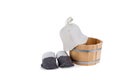 Wooden barrel, Slippers and bath cap Royalty Free Stock Photo