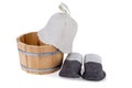 Wooden barrel, Slippers and bath cap Royalty Free Stock Photo