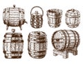 Wooden barrel vintage old hand drawn sketch storage container liquid beverage fermenting distillery cargo drum lager