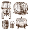 Wooden barrel vintage old hand drawn sketch storage container liquid beverage fermenting distillery cargo drum lager