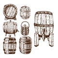 Wooden barrel vintage old hand drawn sketch storage container liquid beverage fermenting distillery cargo drum lager