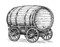 Wooden barrel with wine or beer. Winery or brewery concept. Hand drawn vector illustration in vintage engraving style Royalty Free Stock Photo