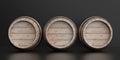 Wooden barrels on black background 3d illustration Royalty Free Stock Photo