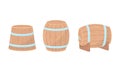 Wooden Barrels or Cask with Metal Hoops Vector Set