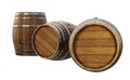 Wooden barrels isolated on white background. Clipping path included. 3D render. Royalty Free Stock Photo