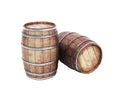 Wooden barrels isolated on white background 3d illustration no shadow Royalty Free Stock Photo