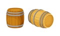 Wooden barrels with metal hoops. Traditional oak casks for wine, rum, beer, cognac, whiskey vector illustration Royalty Free Stock Photo