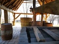 Wooden barrels in an old romanian peasant farm Royalty Free Stock Photo