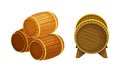 Wooden barrels set. Traditional oak casks for wine, rum, cognac, beer vector illustration Royalty Free Stock Photo