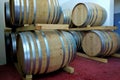 Wooden barrels at the storehouse Royalty Free Stock Photo