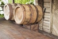 Wooden barrels with taps