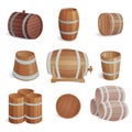 Wooden barrels vector set. Royalty Free Stock Photo