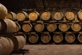 Wooden barrels for wine aging in the cellar..Italian wine