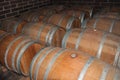 Wooden barrels for wine storage in a cellar