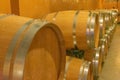 wooden barrels for wine storage in cellars Royalty Free Stock Photo