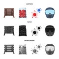 Wooden barricade, protective mask and other accessories. Paintball single icon in cartoon,black,monochrome style vector Royalty Free Stock Photo