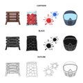 Wooden barricade, protective mask and other accessories. Paintball single icon in cartoon,black,outline style vector Royalty Free Stock Photo