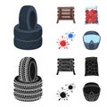 Wooden barricade, protective mask and other accessories. Paintball single icon in cartoon,black style vector symbol Royalty Free Stock Photo