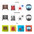 Wooden barricade, protective mask and other accessories. Paintball single icon in cartoon,flat,monochrome style vector