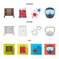 Wooden barricade, protective mask and other accessories. Paintball single icon in cartoon,outline,flat style vector Royalty Free Stock Photo
