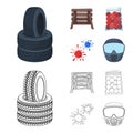 Wooden barricade, protective mask and other accessories. Paintball single icon in cartoon,outline style vector symbol Royalty Free Stock Photo